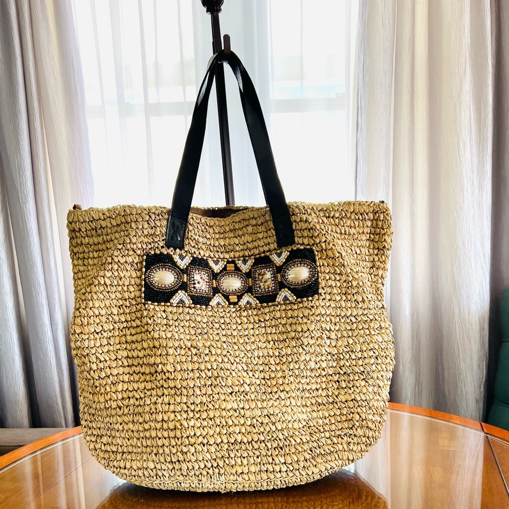 Skemo Embellished Straw Bag Natural Large Good Condition